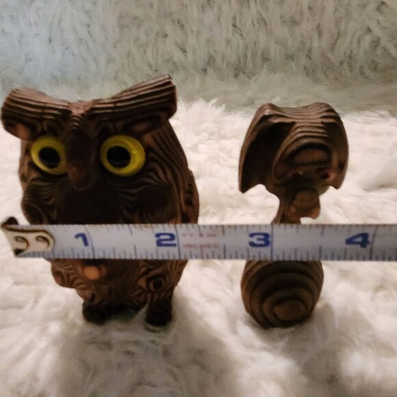 Hand Carved Cryptomeria Japan Wony Owl & Dog Figurine Set - Picture 3 of 11